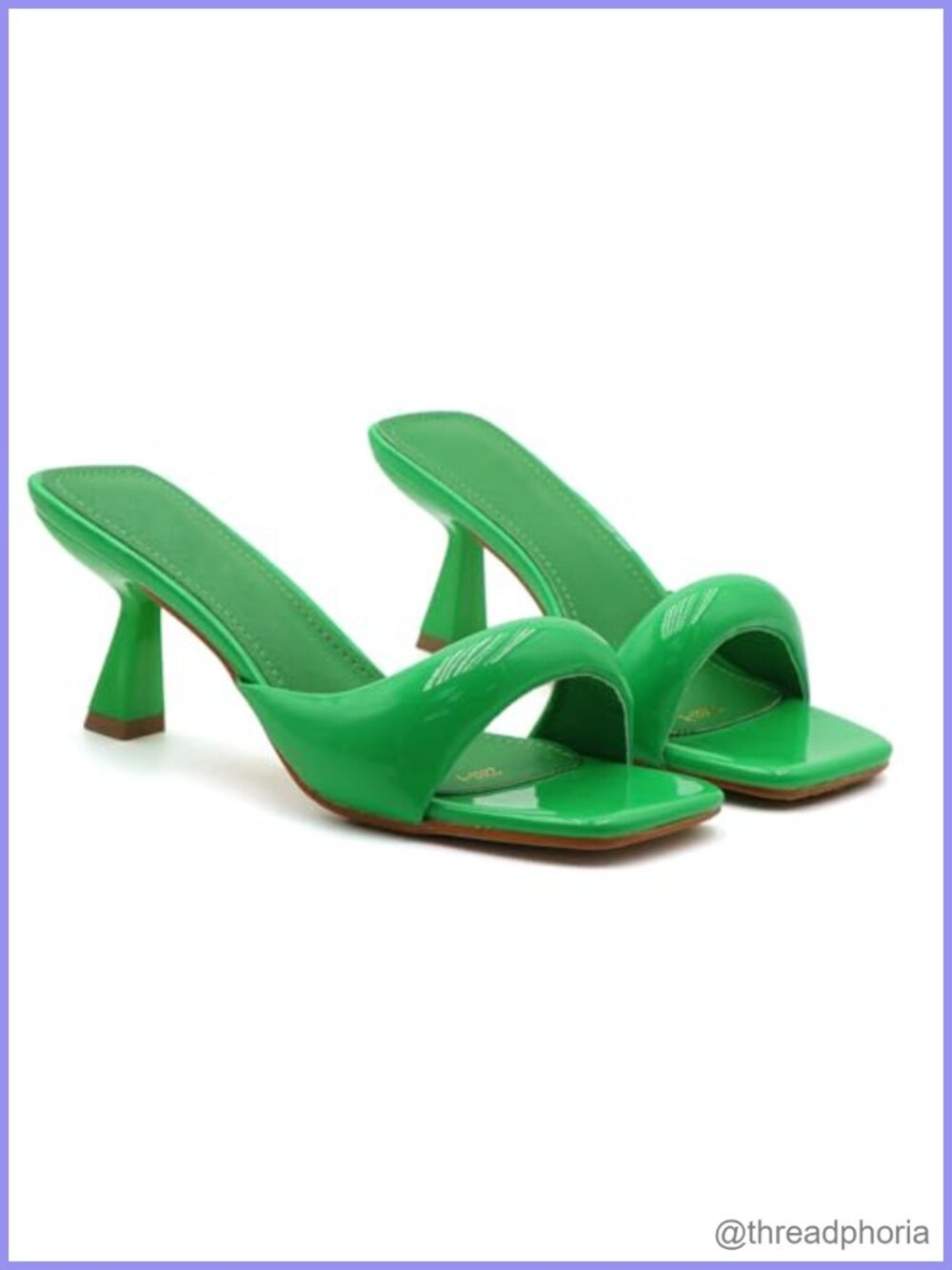 Patent Leather One-Strap Low-Heeled Slip-On Square Open Toe Mid-Heel Sandals